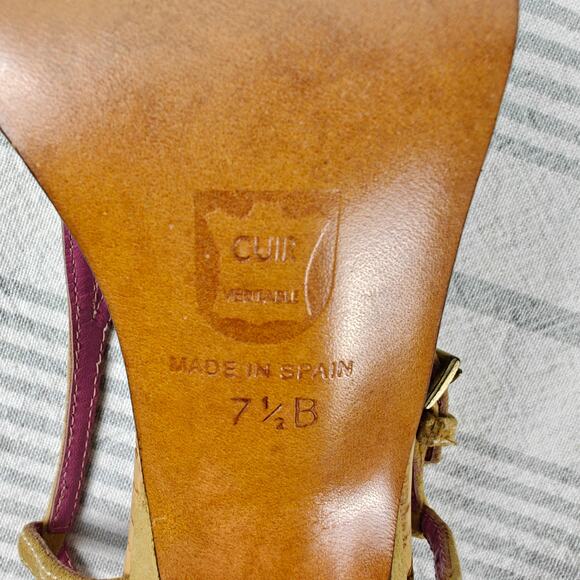 Charles David Vintage Beige Leather Cork Heels Women’s 7.5B Made in Spain - Picture 9 of 11